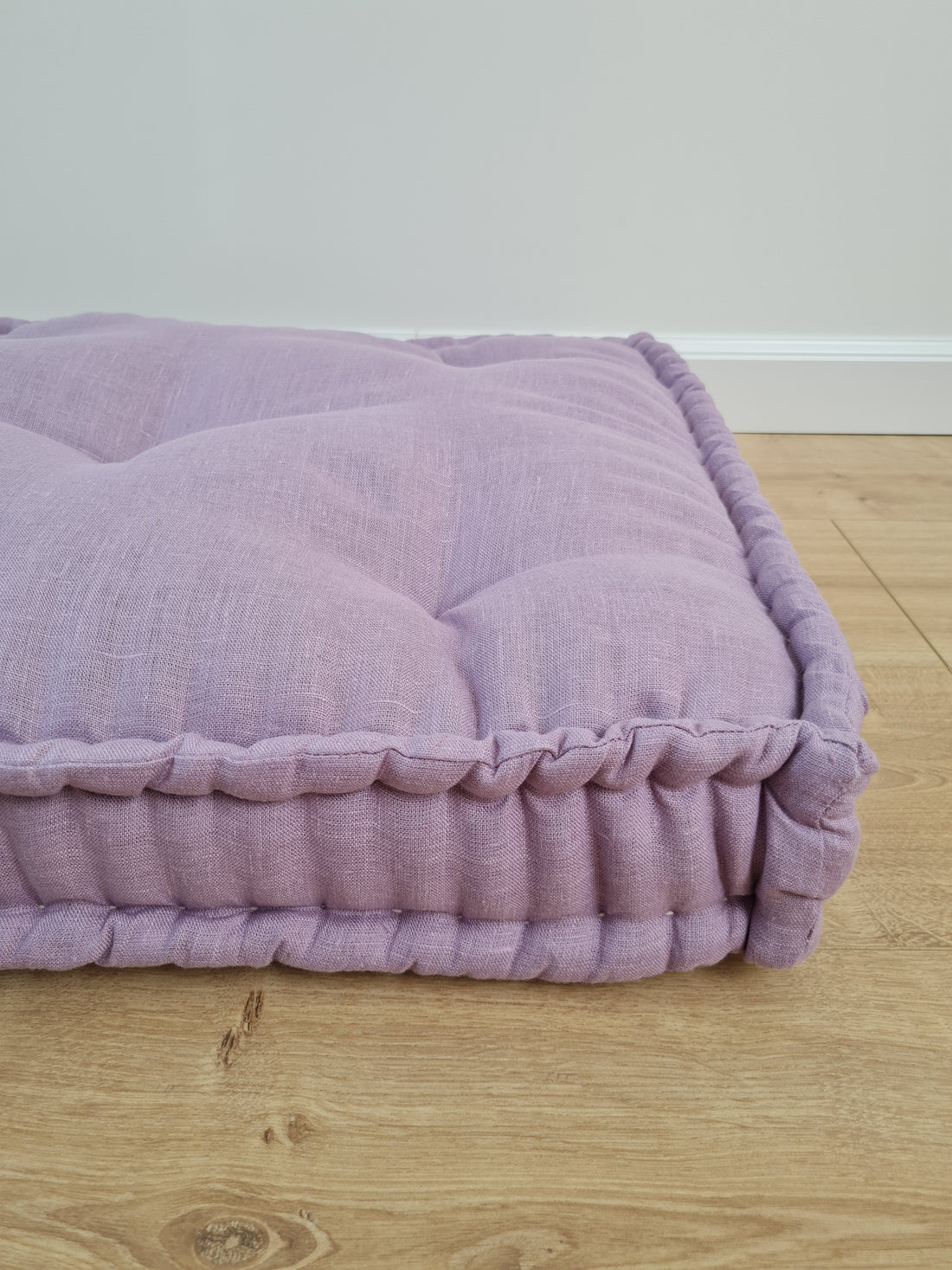 Hemp Custom madeWindow Mudroom Floor bench cushion filled organic hemp fiber in natural lilac linen fabric unique all natural pillow