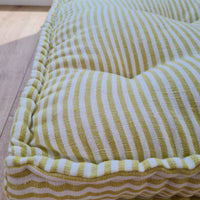 16" x 16" (40x40 cm) Hemp Custom made Window Mudroom Floor bench cushion "Lemon Stripes" filled organic hemp fiber in natural linen fabric