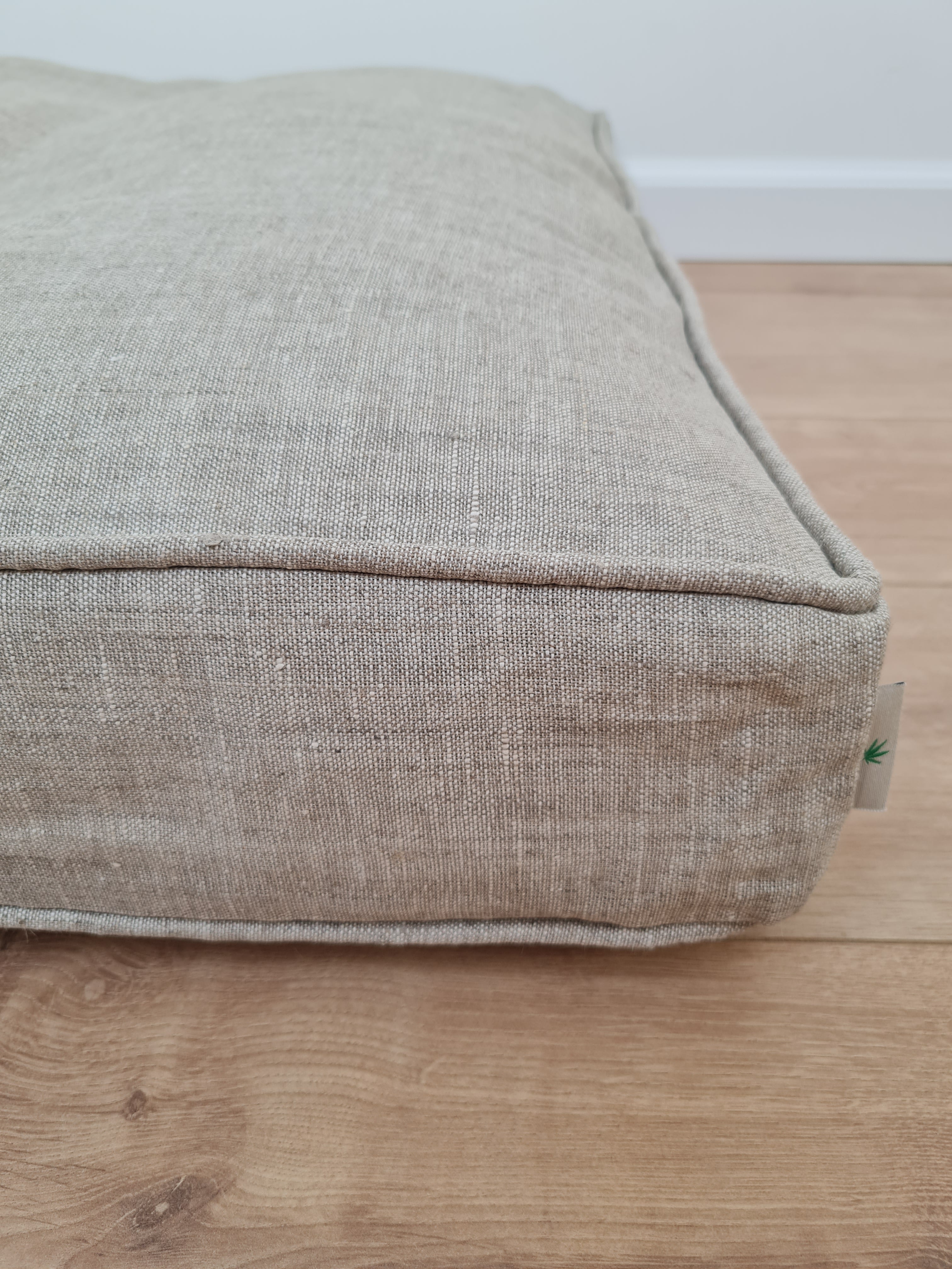 Hemp Custom made Window Mudroom Floor bench cushion with removable linen cover, with a lace, without stitches filled organic hemp fiber in natural non-dyed cotton fabric