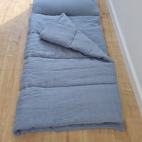 Kindergarten Hemp Linen Sleeping Bag with Pillow School Nap Mat Kids Organic Hemp Fiber Filling in light blue Linen Fabric, hand made