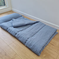 Kindergarten Hemp Linen Sleeping Bag with Pillow School Nap Mat Kids Organic Hemp Fiber Filling in light blue Linen Fabric, hand made