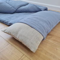 Kindergarten Hemp Linen Sleeping Bag with Pillow School Nap Mat Kids Organic Hemp Fiber Filling in light blue Linen Fabric, hand made