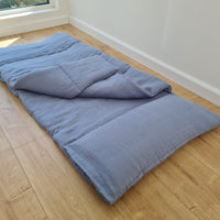 Kindergarten Hemp Linen Sleeping Bag with Pillow School Nap Mat Kids Organic Hemp Fiber Filling in light blue Linen Fabric, hand made