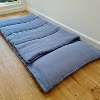 Kindergarten Hemp Linen Sleeping Bag with Pillow School Nap Mat Kids Organic Hemp Fiber Filling in light blue Linen Fabric, hand made