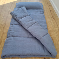 Kindergarten Hemp Linen Sleeping Bag with Pillow School Nap Mat Kids Organic Hemp Fiber Filling in light blue Linen Fabric, hand made