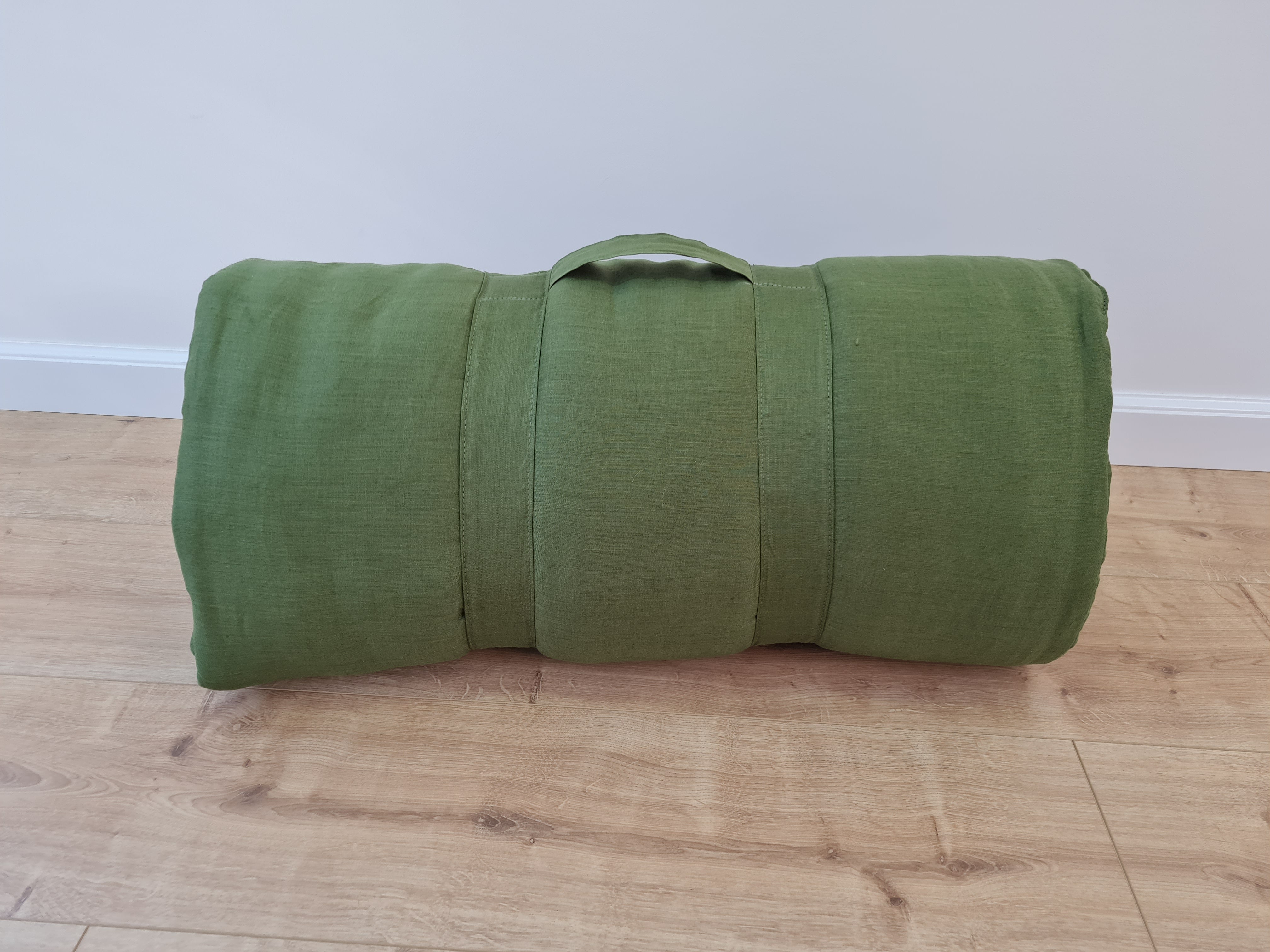 Kindergarten Hemp Linen Sleeping Bag with Pillow School Nap Mat Kids Organic Hemp Fiber Filling in green Linen Fabric blanket, hand made