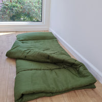 Kindergarten Hemp Linen Sleeping Bag with Pillow School Nap Mat Kids Organic Hemp Fiber Filling in green Linen Fabric blanket, hand made