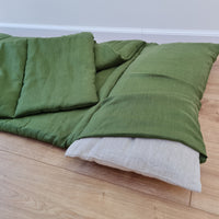 Kindergarten Hemp Linen Sleeping Bag with Pillow School Nap Mat Kids Organic Hemp Fiber Filling in green Linen Fabric blanket, hand made