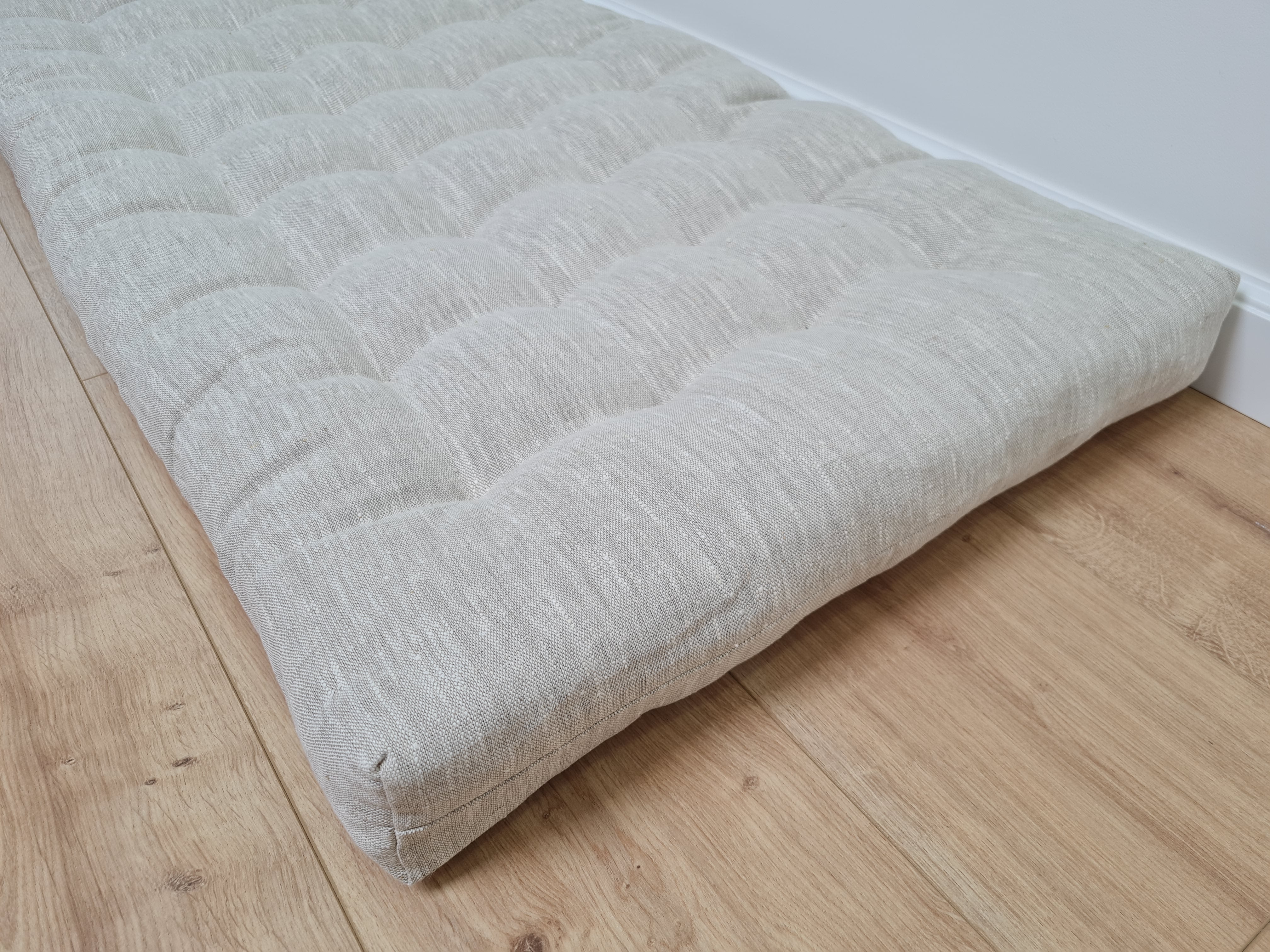 Hemp Linen cushion mat with organic hemp fiber filling in natural non dyed linen fabric window bench cushion custom made
