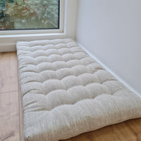 Hemp Linen cushion mat with organic hemp fiber filling in natural non dyed linen fabric window bench cushion custom made
