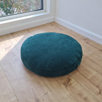 Round Hemp Cushion with Removable Green Velvet Cotton Cover Hemp Fiber Filling in Italian velvet fabric Floor cushion pillow custom made