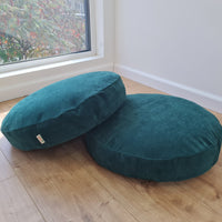 Round Hemp Cushion with Removable Green Velvet Cotton Cover Hemp Fiber Filling in Italian velvet fabric Floor cushion pillow custom made