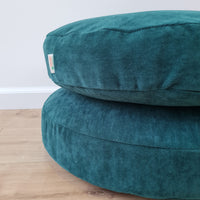 Round Hemp Cushion with Removable Green Velvet Cotton Cover Hemp Fiber Filling in Italian velvet fabric Floor cushion pillow custom made