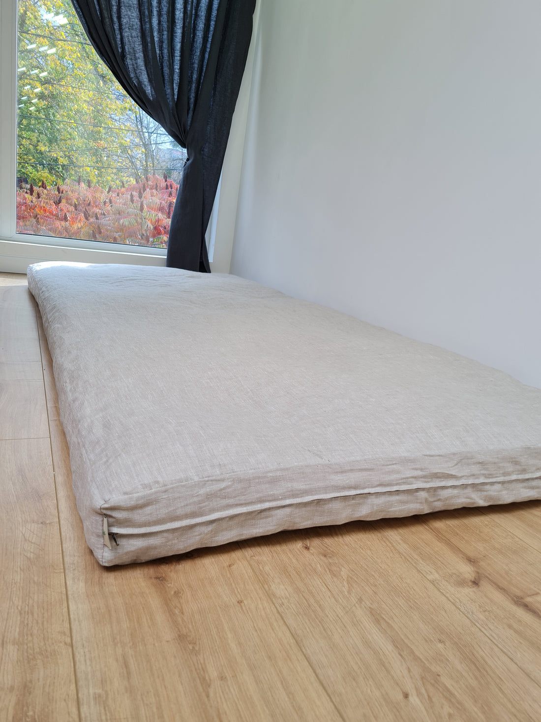Linen Cover with zipper for shikibuton 3" thik in Grey Undyed Unbleached Natural Linen Fabric Queen Full, Twin, King Custom size