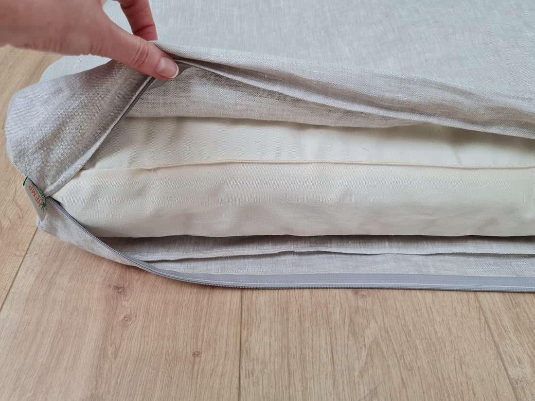 Linen Cover with zipper for shikibuton 3" thik in Grey Undyed Unbleached Natural Linen Fabric Queen Full, Twin, King Custom size