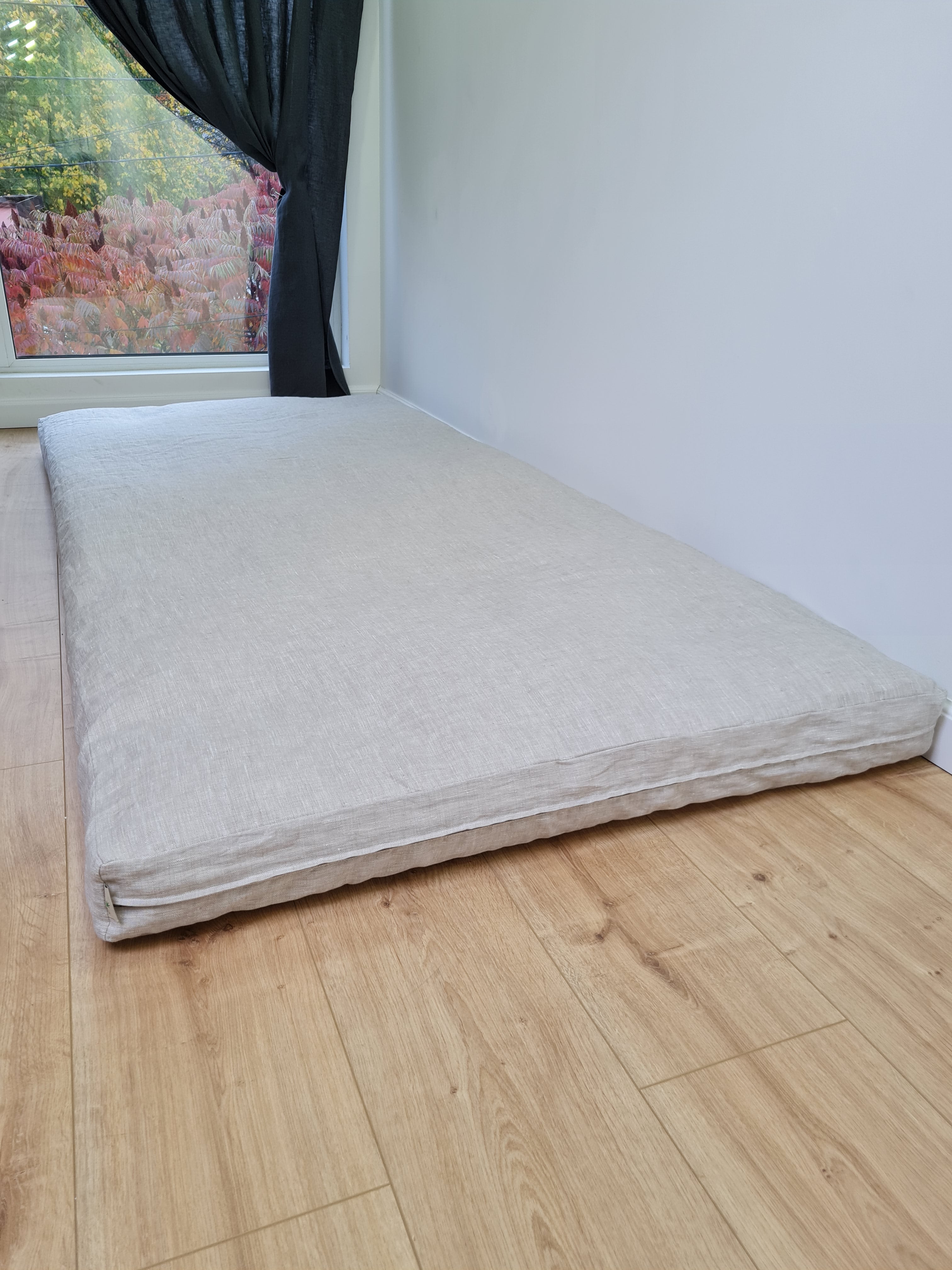 Linen Cover with zipper for shikibuton 3" thik in Grey Undyed Unbleached Natural Linen Fabric Queen Full, Twin, King Custom size