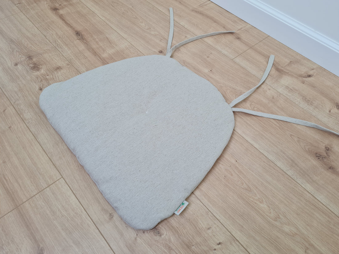 Hemp Linen seat cushion for chair with ties filled organic hemp fiber in natural non dyed linen fabric Chair Cushion Pillow seat custom size
