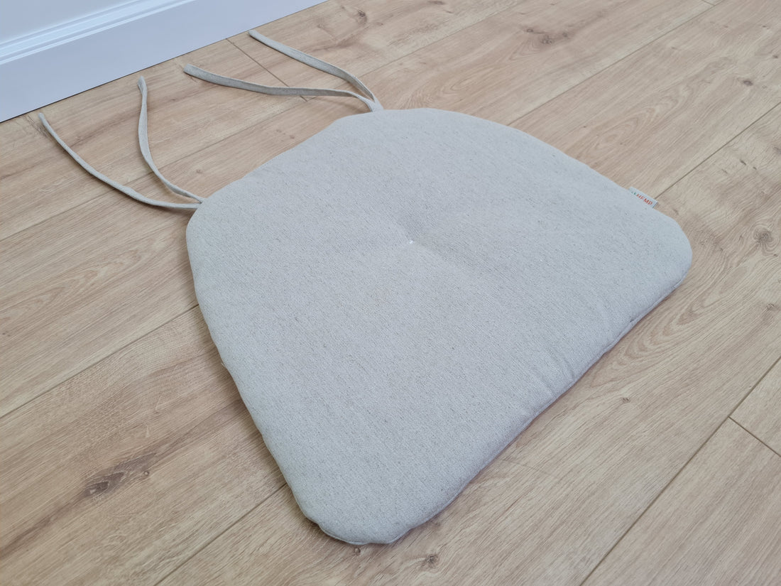 Hemp Linen seat cushion for chair with ties filled organic hemp fiber in natural non dyed linen fabric Chair Cushion Pillow seat custom size