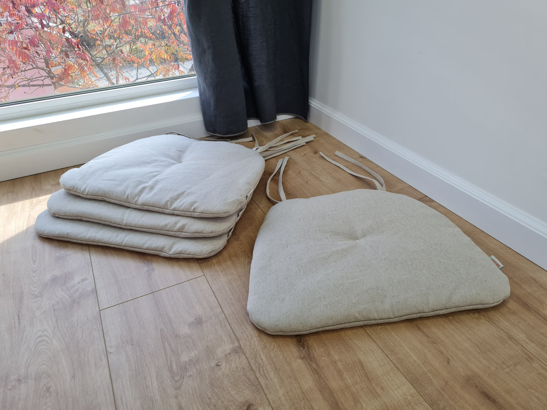 Hemp Linen seat cushion for chair with ties filled organic hemp fiber in natural non dyed linen fabric Chair Cushion Pillow seat custom size