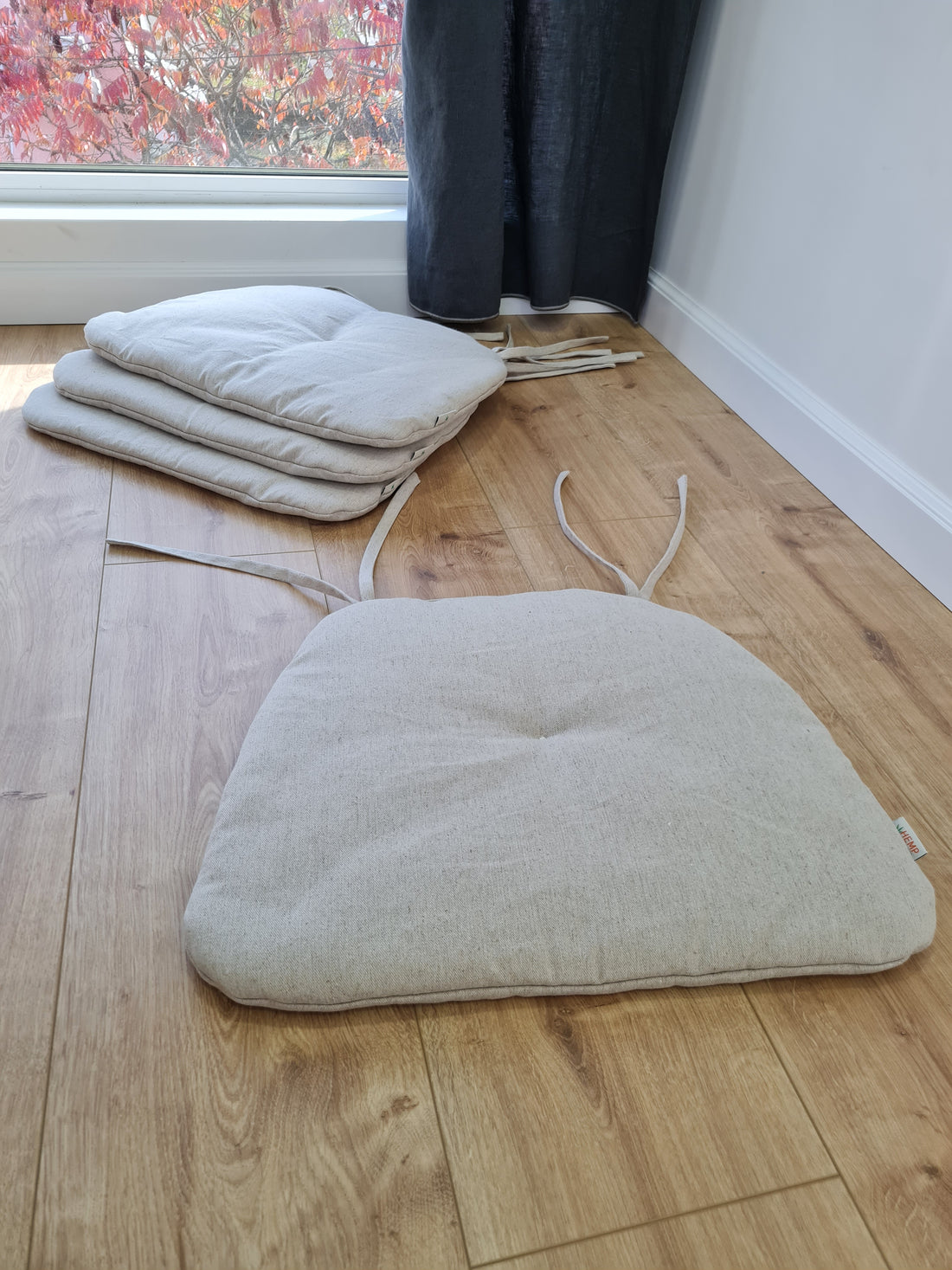 Hemp Linen seat cushion for chair with ties filled organic hemp fiber in natural non dyed linen fabric Chair Cushion Pillow seat custom size