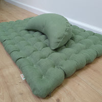 Set of linen meditation olive Cresсent cushion + mat floor cushion 23" x 35" filled with buckwheat hulls