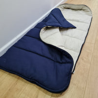 Natural Kids HEMP Linen Sleeping Bag with Hood in dark blue School Nap mat for Kids, camping van sleeping bag organic hemp fiber filling