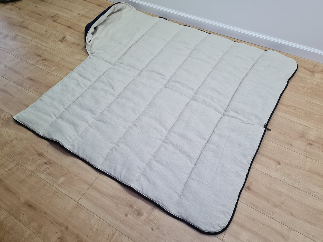 Natural Kids HEMP Linen Sleeping Bag with Hood in dark blue School Nap mat for Kids, camping van sleeping bag organic hemp fiber filling