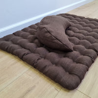 Set of linen meditation Crescent cushion + mat floor cushion 23" x 35" filled with buckwheat hulls