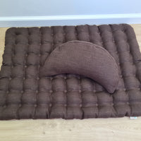 Set of linen meditation Crescent cushion + mat floor cushion 23" x 35" filled with buckwheat hulls