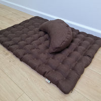 Set of linen meditation Crescent cushion + mat floor cushion 23" x 35" filled with buckwheat hulls