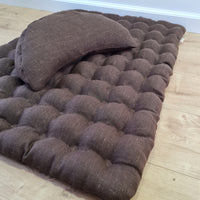Set of linen meditation Crescent cushion + mat floor cushion 23" x 35" filled with buckwheat hulls