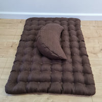 Set of linen meditation Crescent cushion + mat floor cushion 23" x 35" filled with buckwheat hulls
