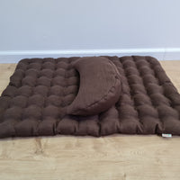 Set of linen meditation Crescent cushion + mat floor cushion 23" x 35" filled with buckwheat hulls