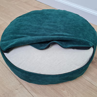 Round Hemp Cushion with Removable Green Velvet Cotton Cover Hemp Fiber Filling in Italian velvet fabric Floor cushion pillow custom made