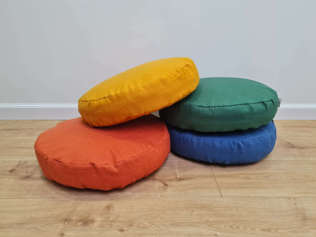 Round Hemp cushion with Linen removable Cover Hemp fiber filling in cotton fabric Cover in Linen fabric Floor cushion custom made size