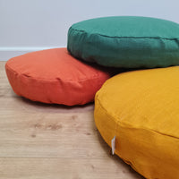 Round Hemp cushion with Linen removable Cover Hemp fiber filling in cotton fabric Cover in Linen fabric Floor cushion custom made size