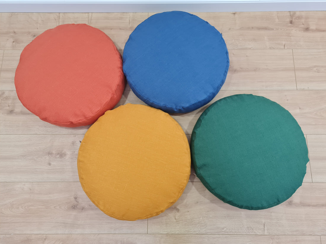 Round Hemp cushion with Linen removable Cover Hemp fiber filling in cotton fabric Cover in Linen fabric Floor cushion custom made size