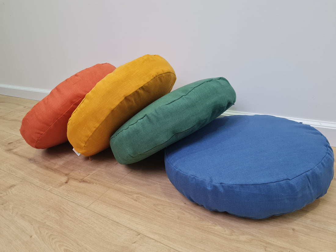 Round Hemp cushion with Linen removable Cover Hemp fiber filling in cotton fabric Cover in Linen fabric Floor cushion custom made size