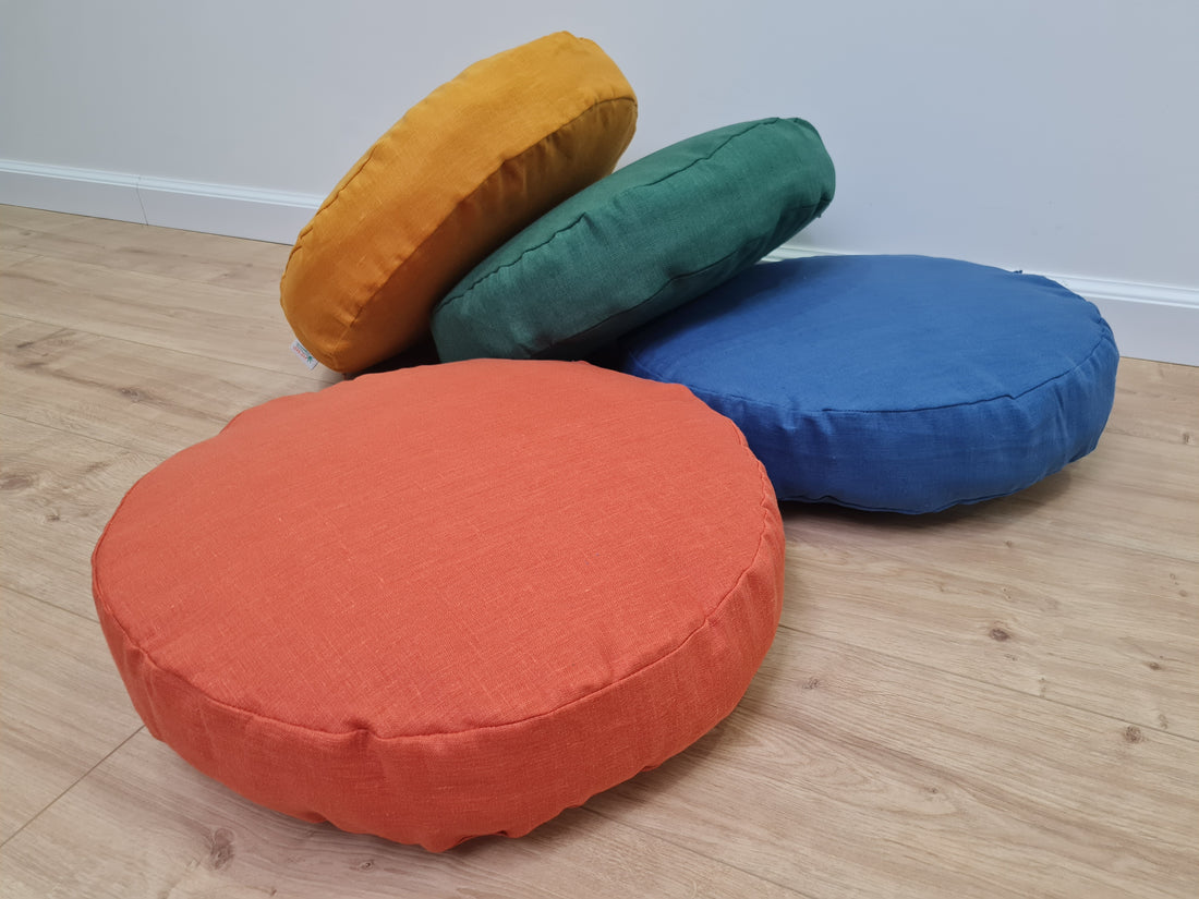 Round Hemp cushion with Linen removable Cover Hemp fiber filling in cotton fabric Cover in Linen fabric Floor cushion custom made size