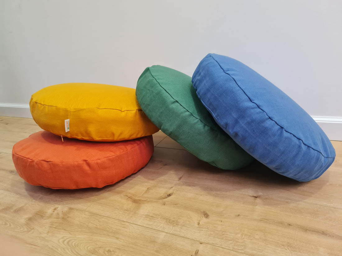 Round Hemp cushion with Linen removable Cover Hemp fiber filling in cotton fabric Cover in Linen fabric Floor cushion custom made size