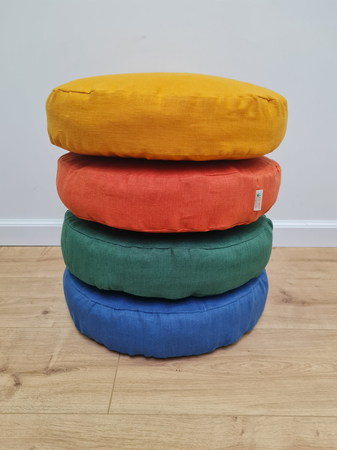 Round Hemp cushion with Linen removable Cover Hemp fiber filling in cotton fabric Cover in Linen fabric Floor cushion custom made size