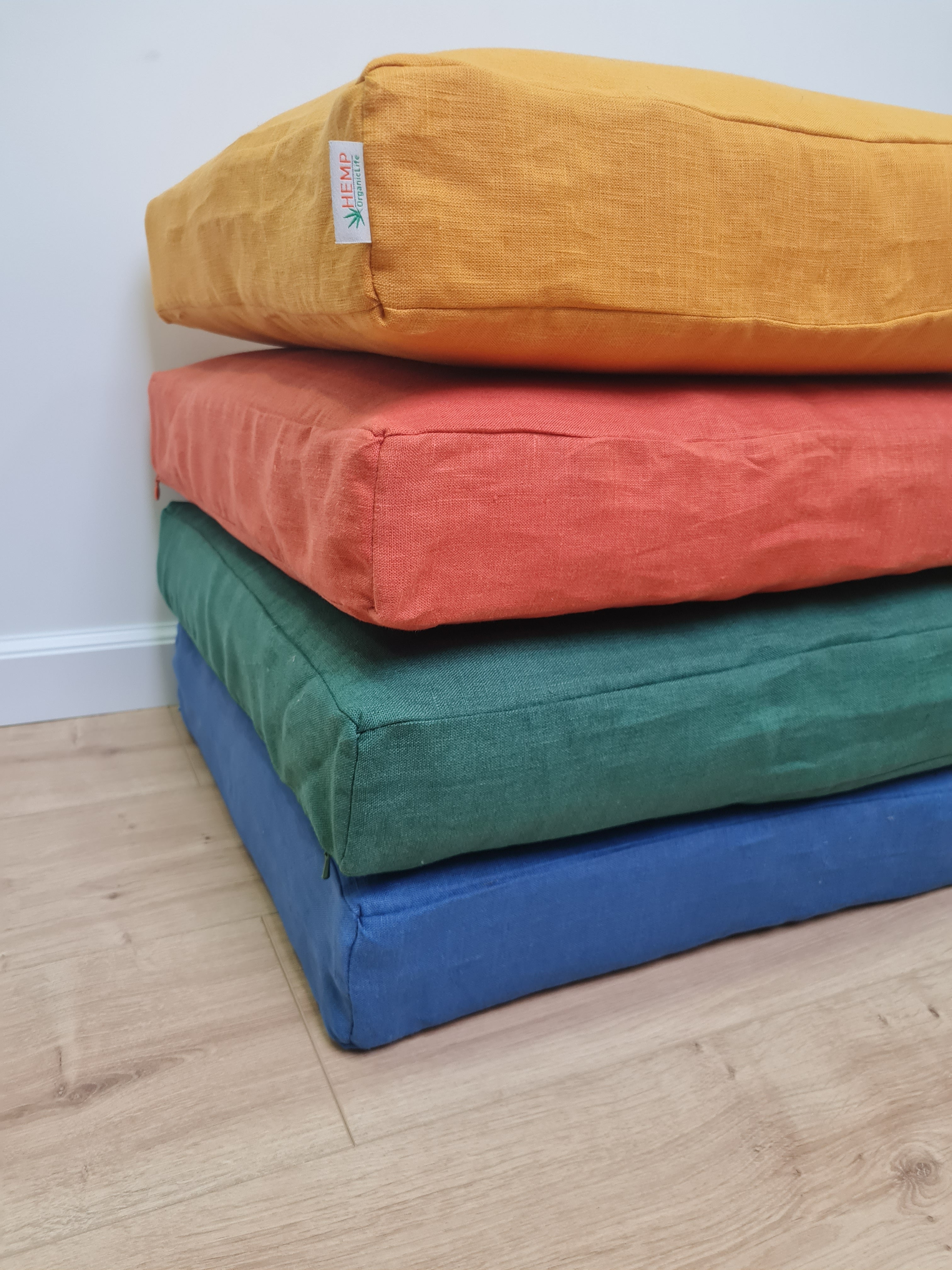 Hemp cushion with removable cover Hemp fiber filling in cotton fabric with linen cover Floor cushion custom made size
