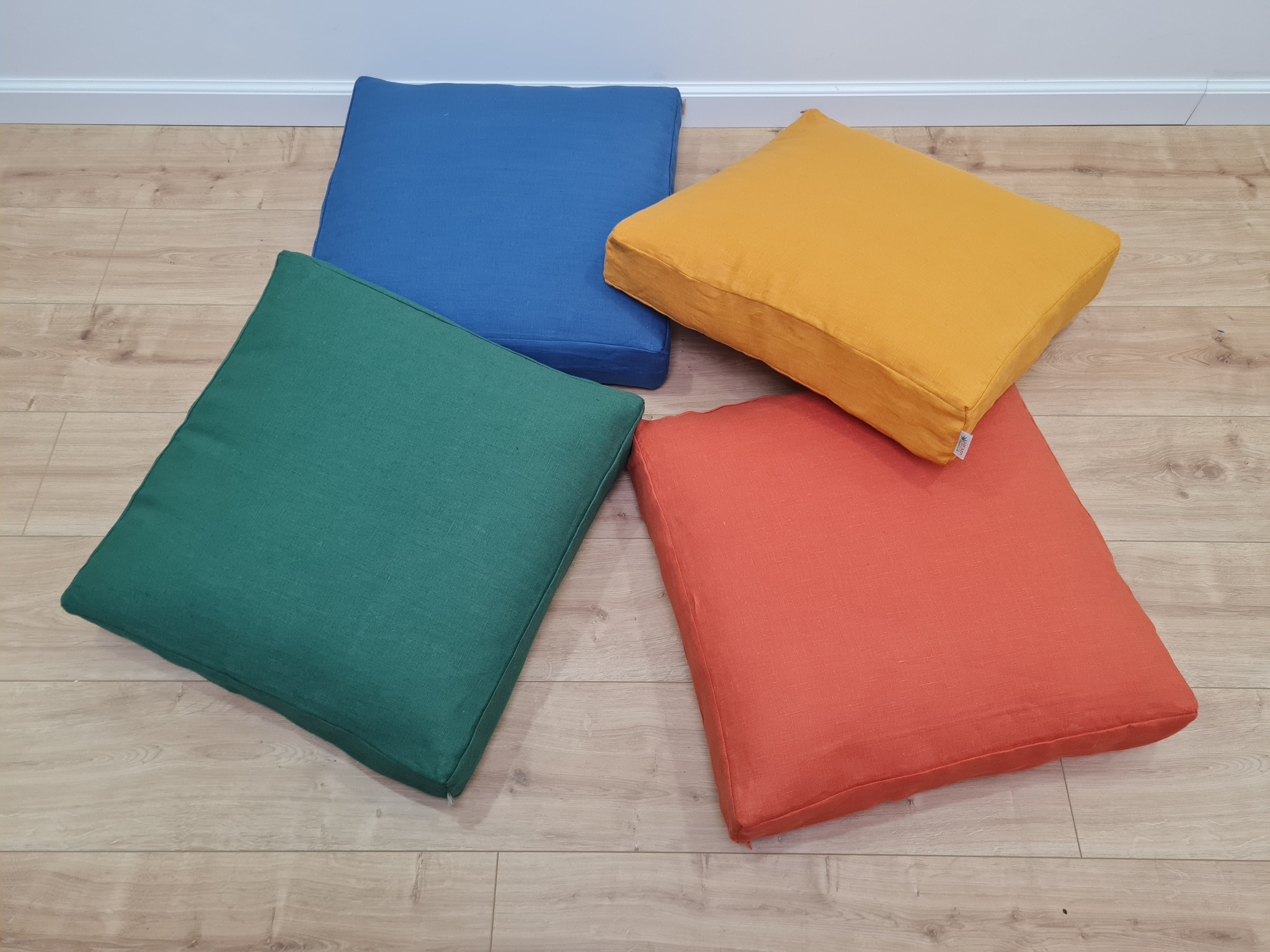 Special listing for April Hart two 17.5" × 21.5" x 3" hemp cushion with removable linen cover in green linen
