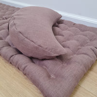 Set of linen meditation Crescent cushion + mat floor cushion 23" x 35" filled with buckwheat hulls