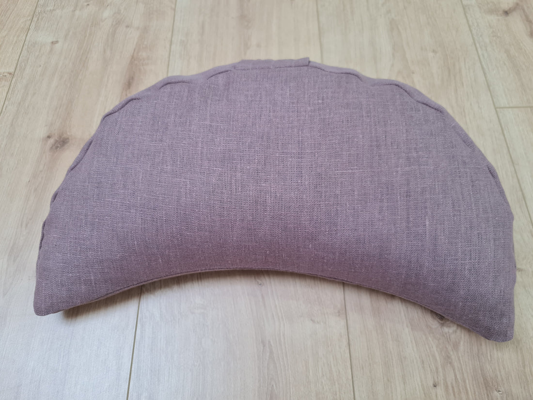 Linen Meditation Cresсent Cushion filled Buckwheat Hulls Yoga Crescent pillow