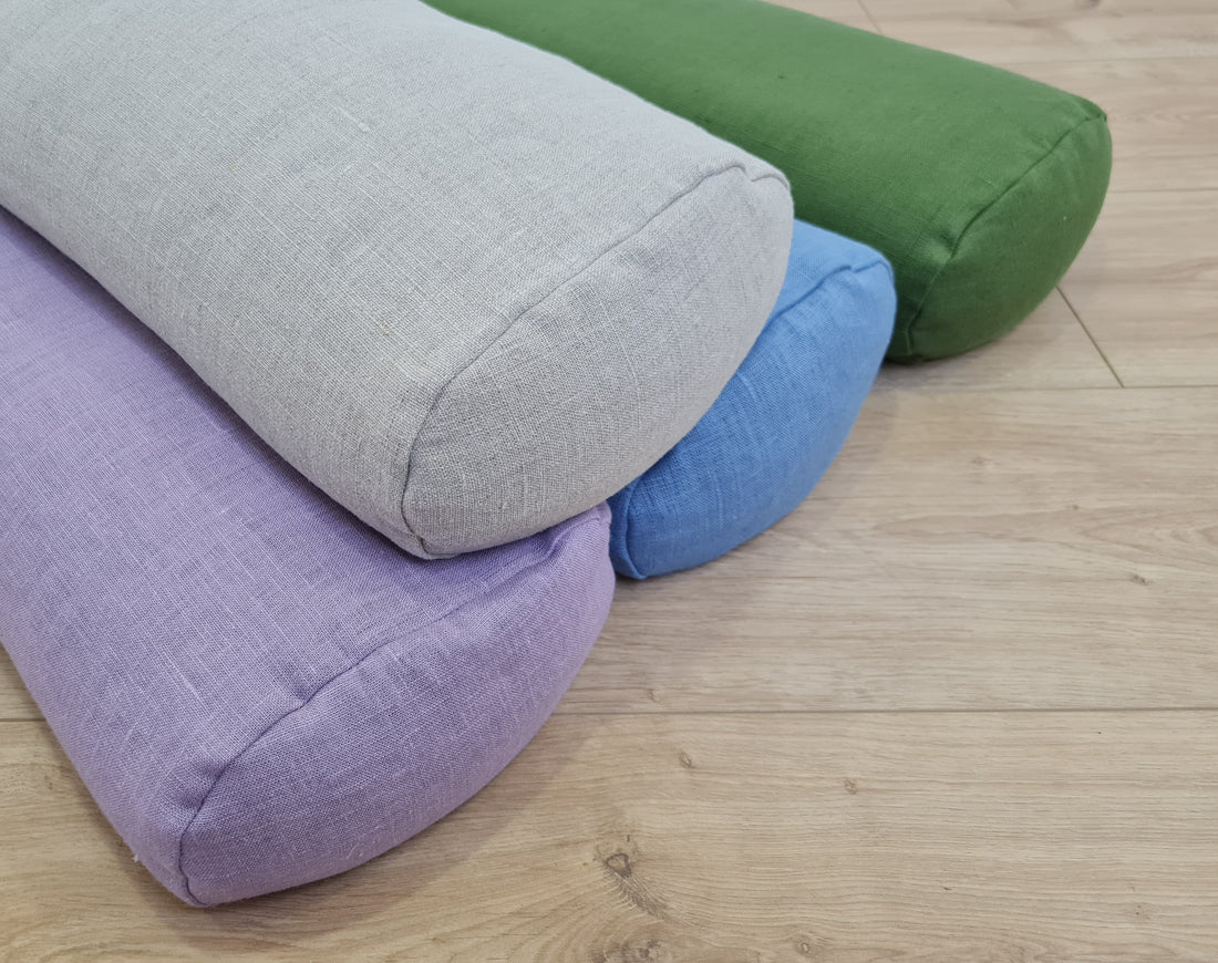 Bolster with Buckwheat hulls Linen fabric yoga pillow Meditation pillow knee pillow