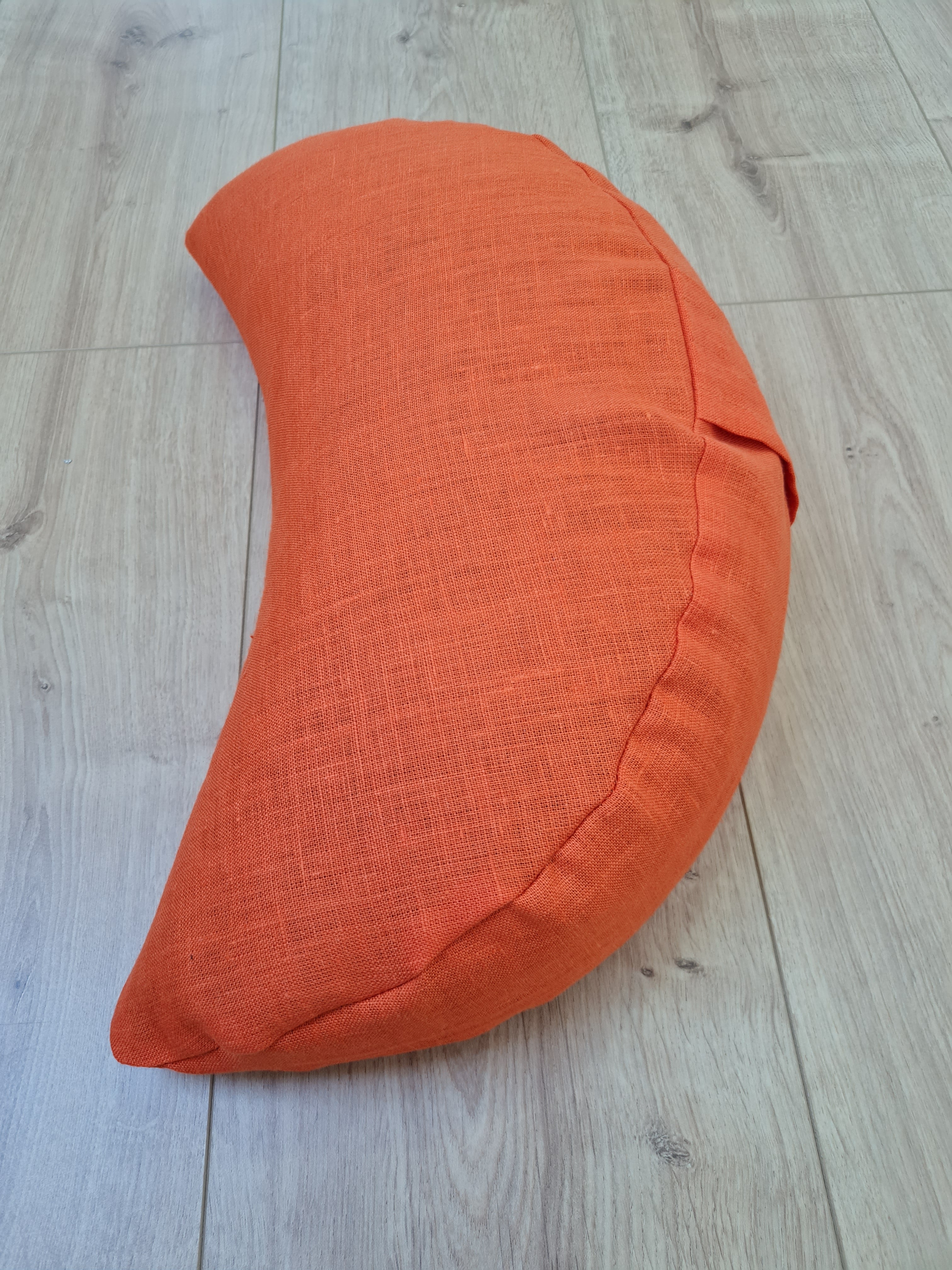 Linen Meditation Cresсent cushion "Fresh Orange" filled with Buckwheat Hulls