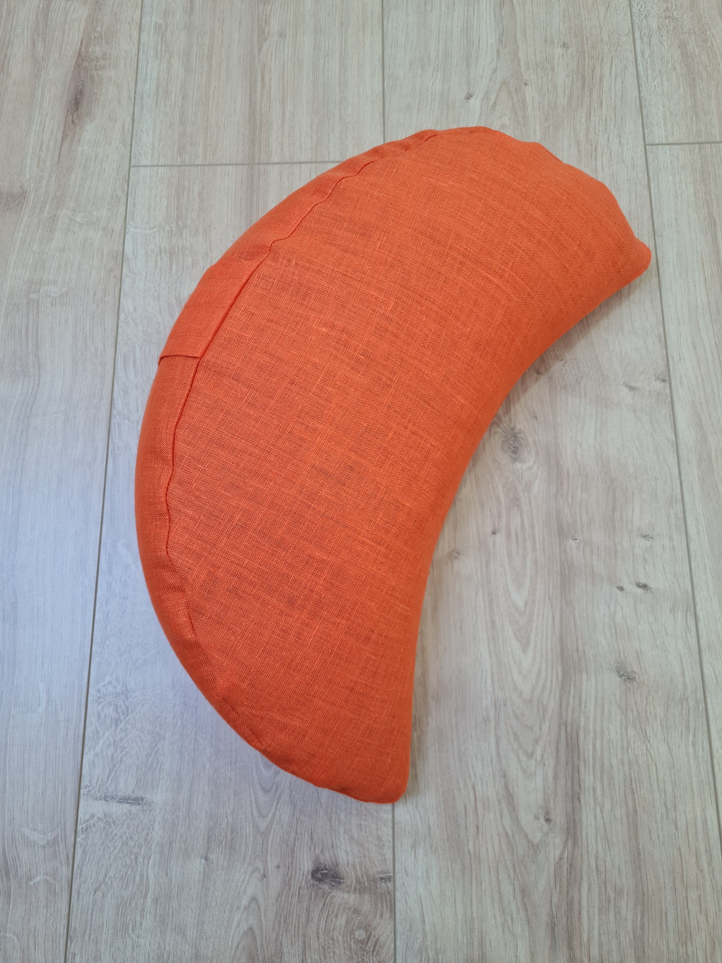 Linen Meditation Cresсent cushion "Fresh Orange" filled with Buckwheat Hulls