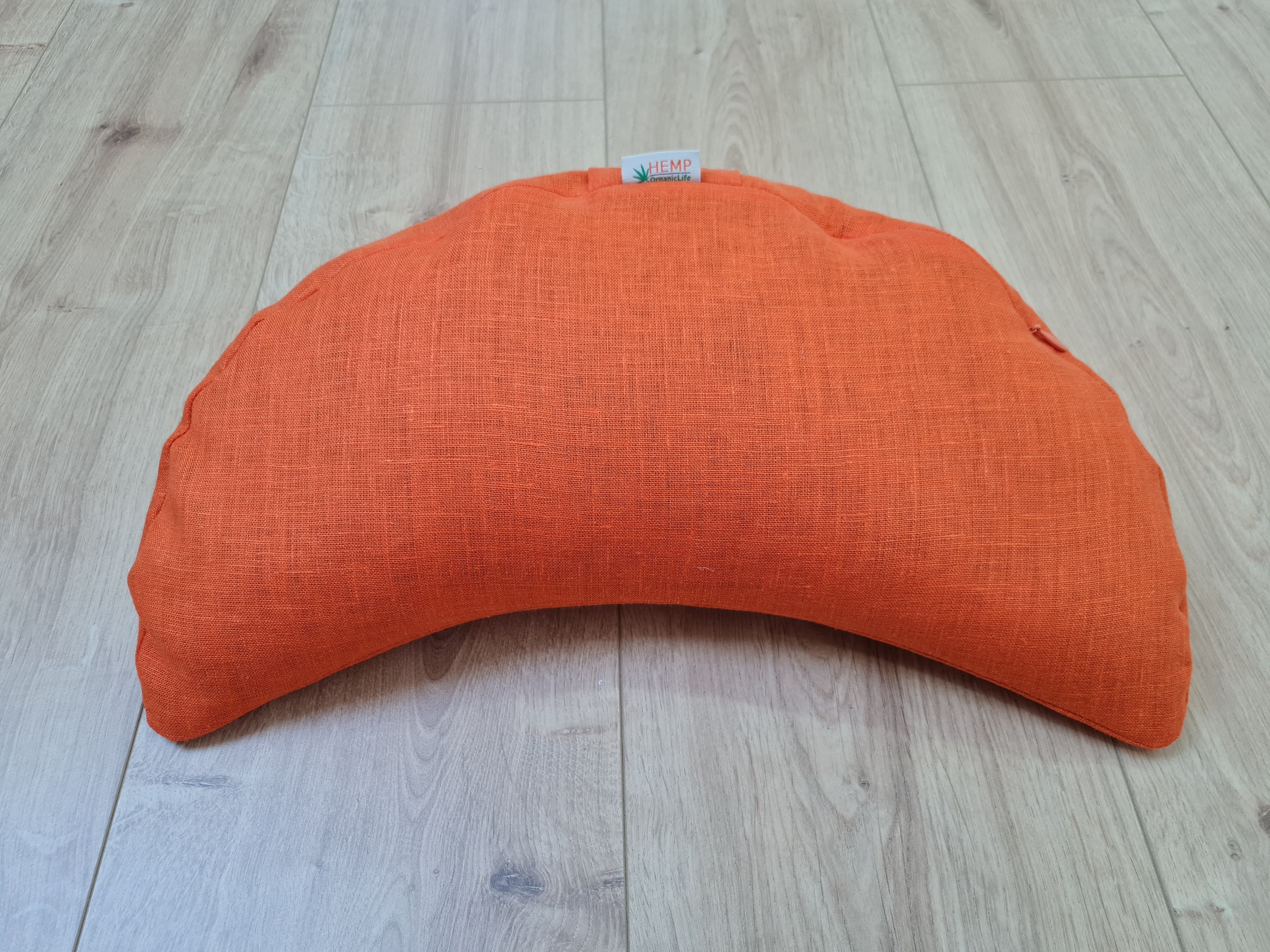 Linen Meditation Cresсent cushion "Fresh Orange" filled with Buckwheat Hulls