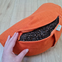 Linen Meditation Cresсent cushion "Fresh Orange" filled with Buckwheat Hulls